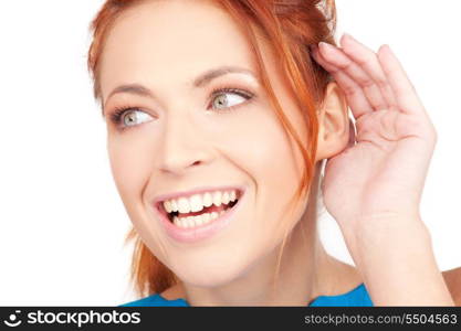 bright picture of young woman listening gossip