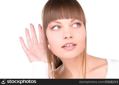 bright picture of young woman listening gossip