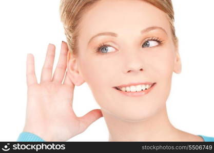 bright picture of young woman listening gossip