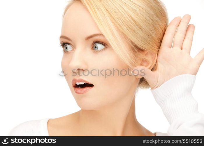 bright picture of young woman listening gossip