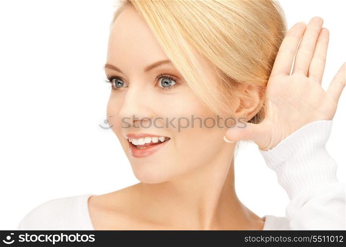 bright picture of young woman listening gossip