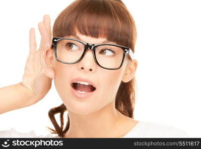 bright picture of young woman listening gossip