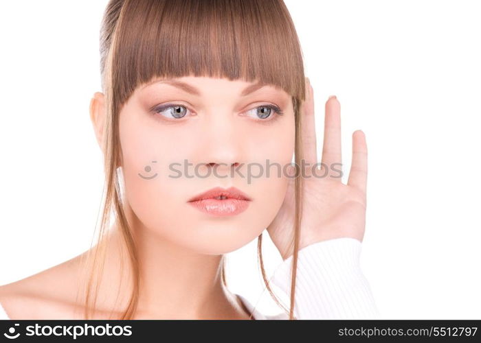 bright picture of young woman listening gossip