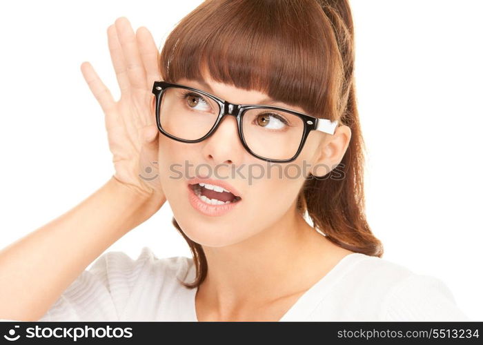 bright picture of young woman listening gossip