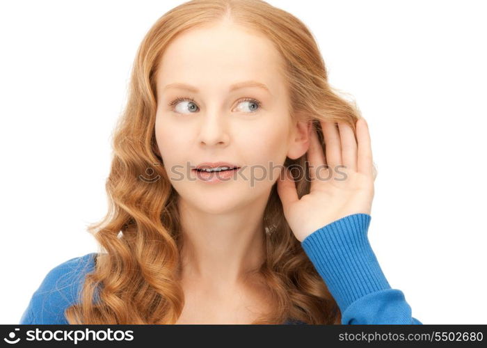 bright picture of young woman listening gossip&#xA;