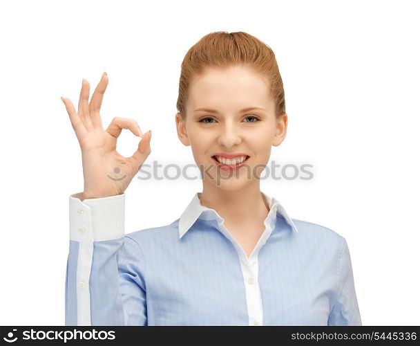 bright picture of young woman showing ok sign