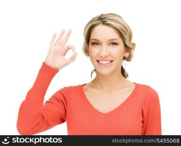 bright picture of young woman showing ok sign