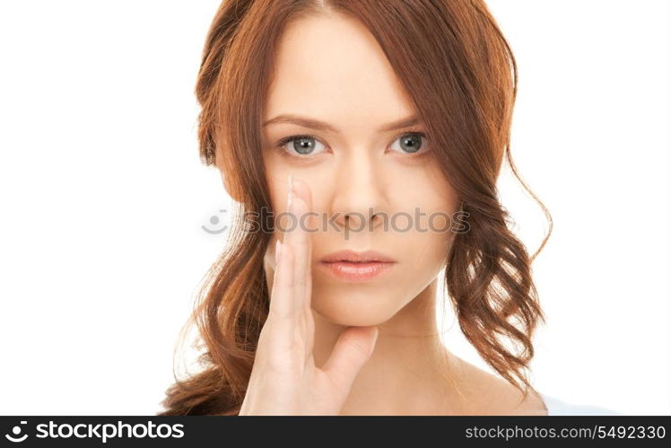 bright picture of young woman whispering gossip