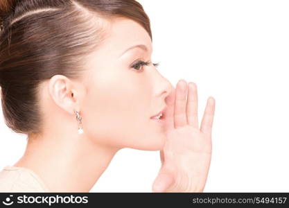 bright picture of young woman whispering gossip