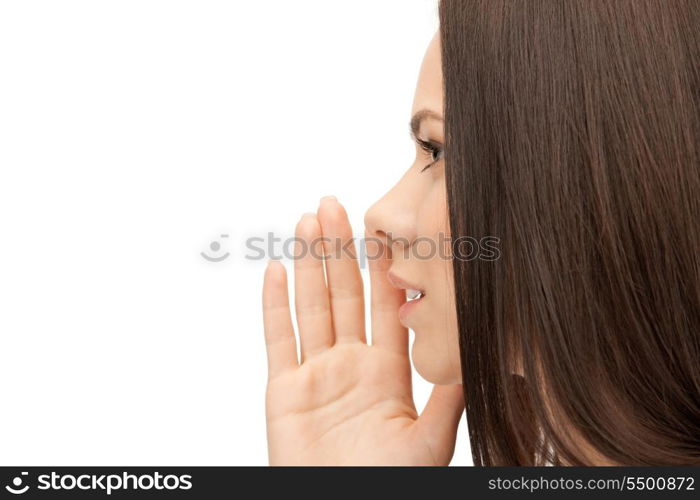 bright picture of young woman whispering gossip