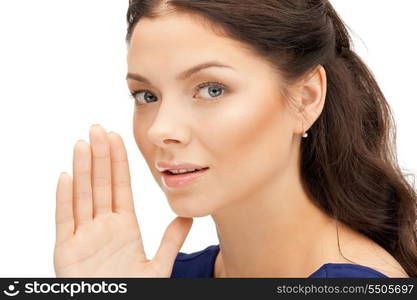 bright picture of young woman whispering gossip