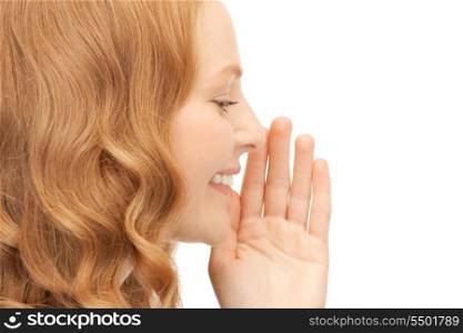bright picture of young woman whispering gossip&#xA;