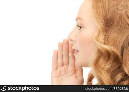 bright picture of young woman whispering gossip&#xA;