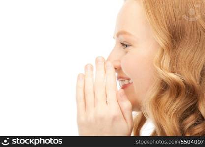 bright picture of young woman whispering gossip&#xA;