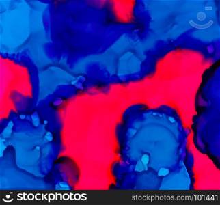 Bright pink and blue paint.Colorful background hand drawn with bright inks and watercolor paints. Color splashes and splatters create uneven artistic modern design.