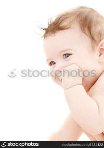 bright portrait of adorable baby over white