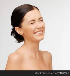 bright portrait picture of beautiful laughing woman