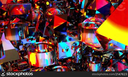 Bright precious 3d render geometrical stones with glare of magical gemstone light. Polygonal iridescent sapphires reflecting quartz minerals and prismatic abstract crystals. Bright precious 3d render geometrical stones with glare of magical gemstone light. Polygonal iridescent sapphires reflecting quartz minerals and prismatic abstract crystals.. Abstract glass diamonds