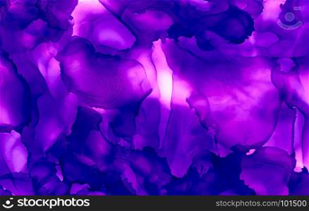 Bright purple paint uneven texture.Colorful background hand drawn with bright inks and watercolor paints. Color splashes and splatters create uneven artistic modern design.