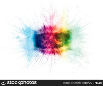 Bright rainbow splatter design element or background with central space for custom elements. Highly detailed.