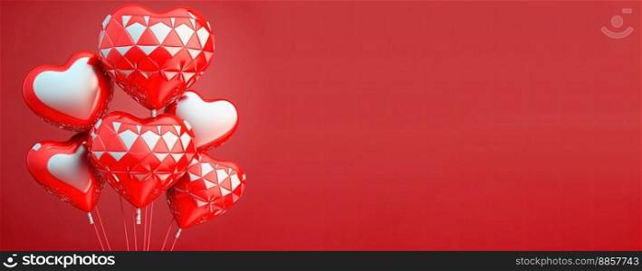 Bright red 3D heart shape on a happy Valentine&rsquo;s Day banner background