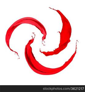 Bright red colour paint splash on white background