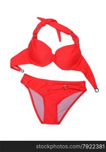 Bright red fashionable swimsuit. Bra, panties. Isolate on white.