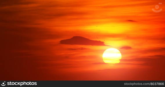 Bright red sunrise. Natural background.