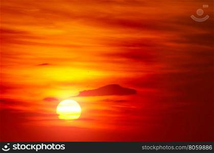 Bright red sunrise. Natural background.