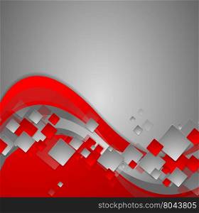 Bright red wavy tech abstract background