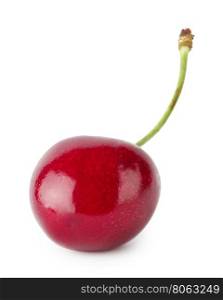 Bright ripe cherry with handle isolated on white background. Bright ripe cherry with handle