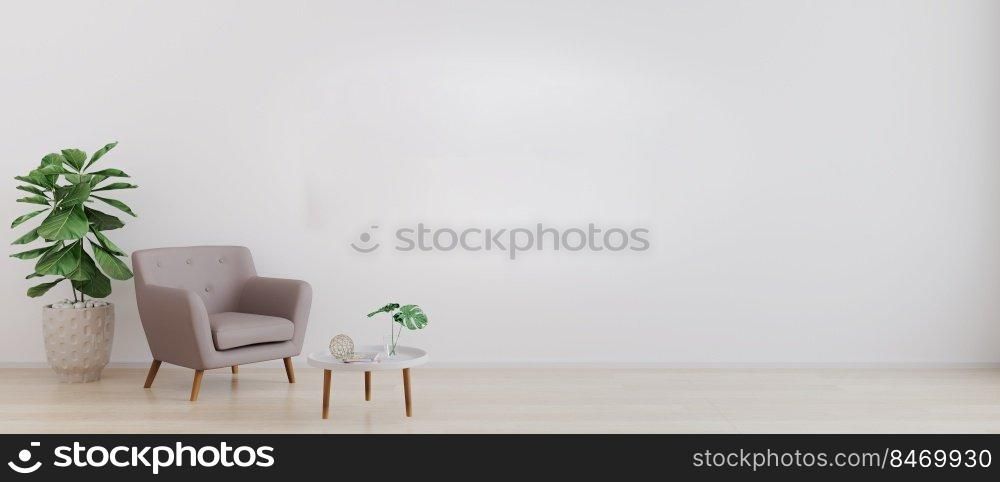 bright room with white wall and moderm furniture in scandinavian style for mockup. Living room for mockup. 3d rendering