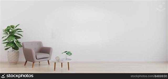 bright room with white wall and moderm furniture in scandinavian style for mockup. Living room for mockup. 3d rendering