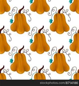 Bright seamless pattern background design template with orange colored autumnal squashes illustration. pattern design template with pumpkins 