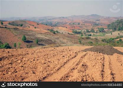 Bright soil in the fields of Myanmar
