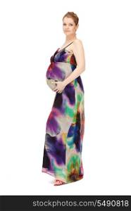 bright studio picture of beautiful pregnant woman