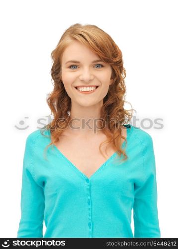 bright studio picture of happy teenage girl