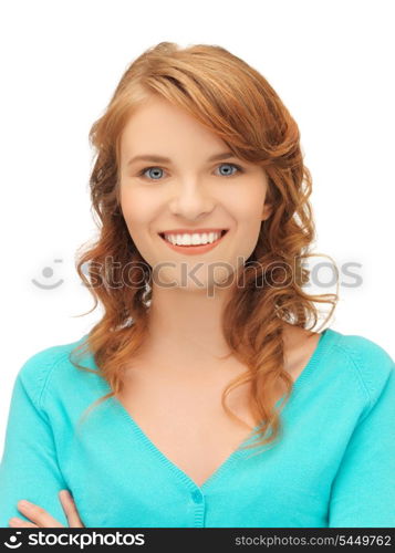 bright studio picture of happy teenage girl