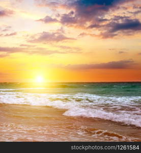 Bright sun rise over the sea. The concept is travel.