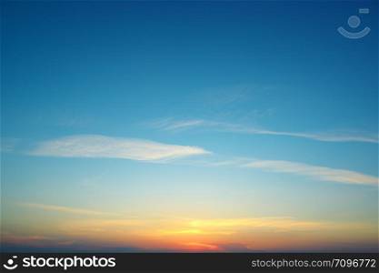 Bright sunset against blue sky and clouds