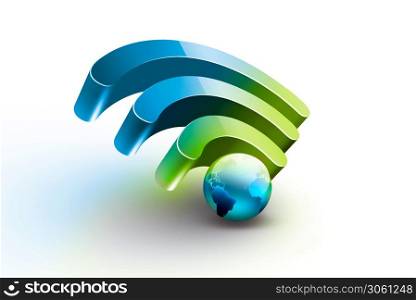Bright symbol of Wi Fi with blue world on white background, realistic 3D image