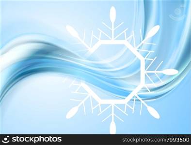 Bright waves Christmas background with big snowflake
