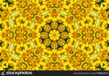 Bright yellow abstract pattern with flowers