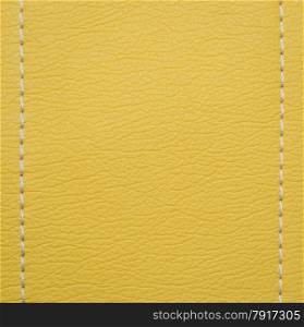 Bright yellow leather texture background with white stitch