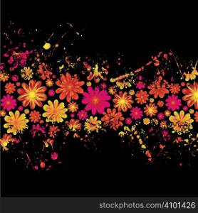 brightly colored floral ink splat design with black background