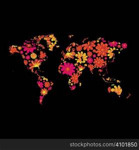 Brightly colored floral world design with black background