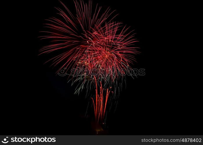 brightly colorful fireworks. Colorful fireworks on the black sky background