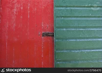Brightly painted wooden hut, background