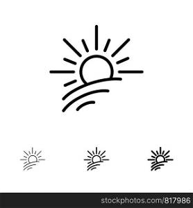 Brightness, Light, Sun, Spring Bold and thin black line icon set