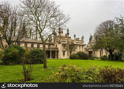 Brighton and Hove, East Sussex, UK - November 4, 2019: Historic Royal pavilion in Brighton, England. The Royal Pavilion, also known as the Brighton Pavilion, is a former royal residence located in Brighton, England.. Historic Royal pavillion in Brighton UK